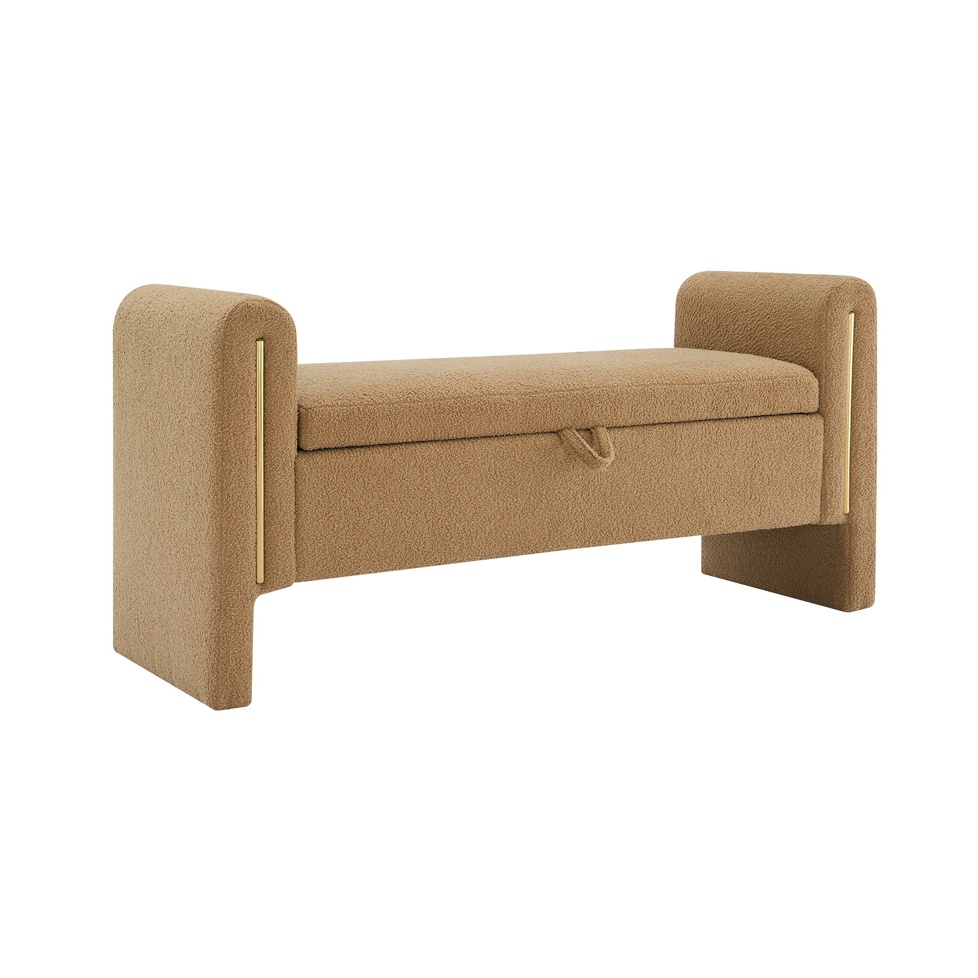 Miniyam Modern Teddy Fabric Upholstered Bed End Bench with Arms and Storage, for Living Room,Bedroom, Coffee