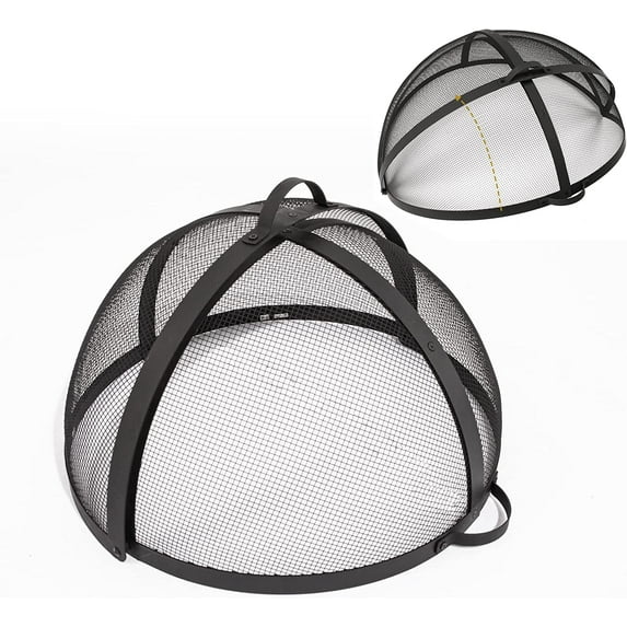 30In Round Fire Pit Spark Screen Cover, Outdoor Patio Easy-Opening Fire Pits Mesh Screen, Heavy Duty Steel Firepit Ember Lid with Hinge