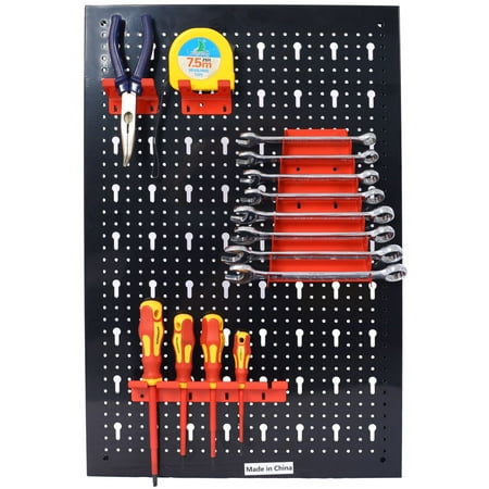 

4ft Metal Garage Pegboard Wall Organizer with 3 Pegboards Drill Bit Rack & Wrench Rack - Wall-Mounted Tool Storage System for Workshop & Garage - Black