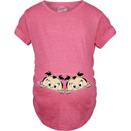 

MeiGuiSha Maternity Peeking Twin Girls Tshirt Cute Adorable Pregnancy Tee for Mom to Be Heather Pink X-Large