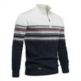 thumbnail image 4 of RMGVDSD Mens Quarter Zip Sweater Long Sleeve Casual Pullover Sweaters Fashion Color Matching Sweater Striped Half Zipper Knit Shirts Knit Polo Sweaters, 4 of 8