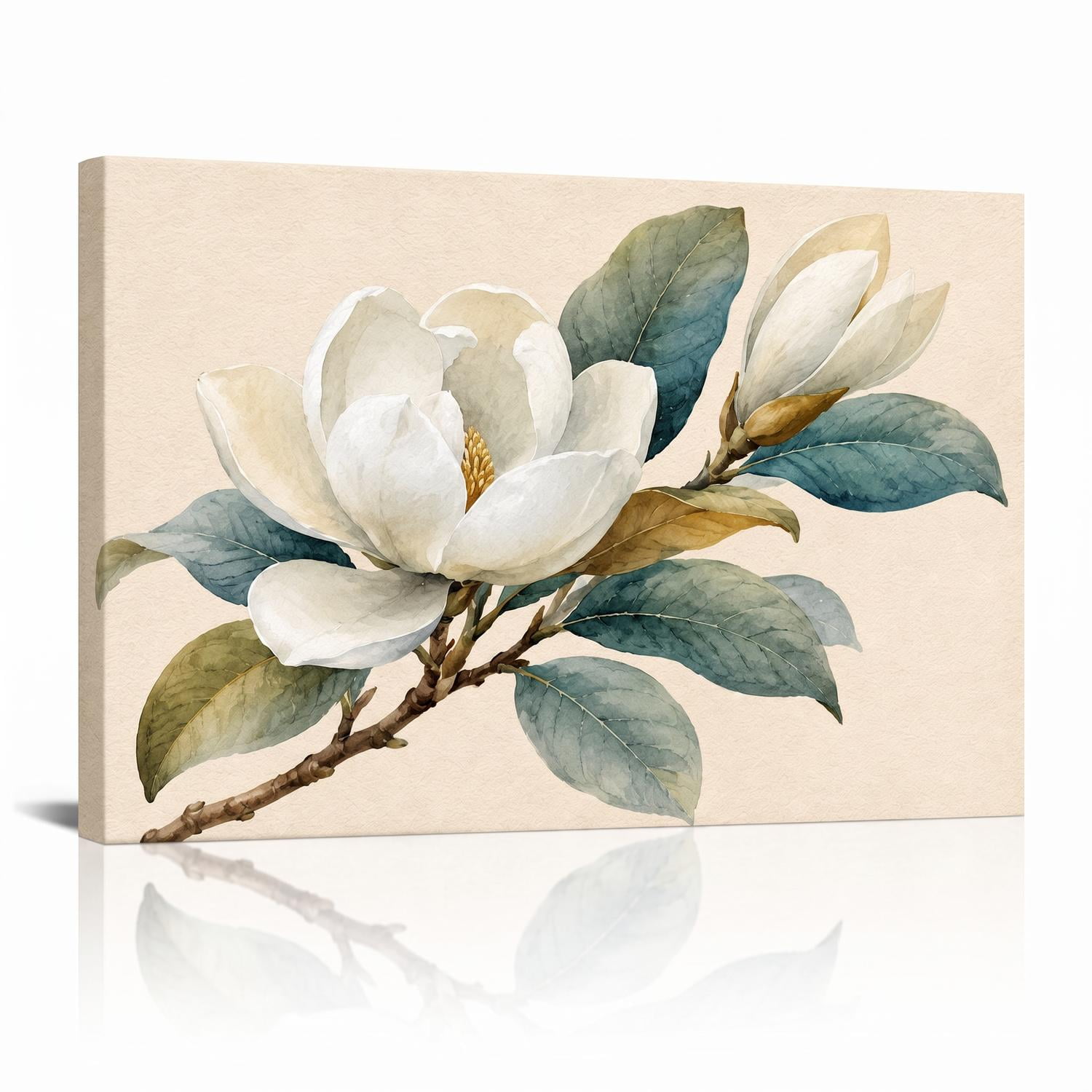 XaaKee Radial Magnolia Buds Botanical Flora Nature Canvas Wall Art Prints Inner Framed 18*12Inch