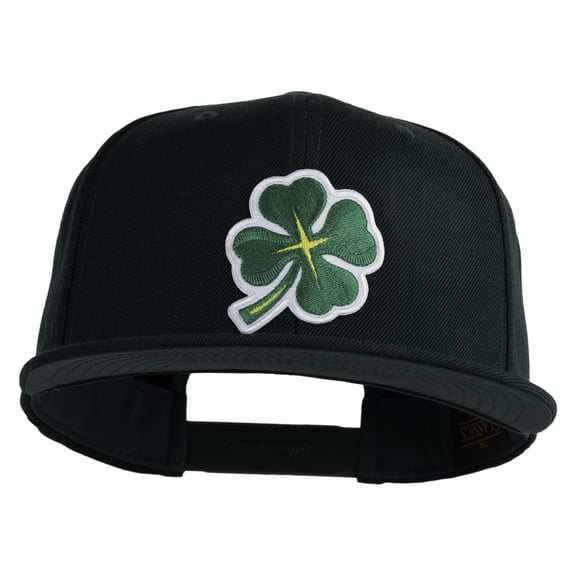 Four Leaf Clover Patched Wool Blend Prostyle Snapback Cap - Spruce OSFM