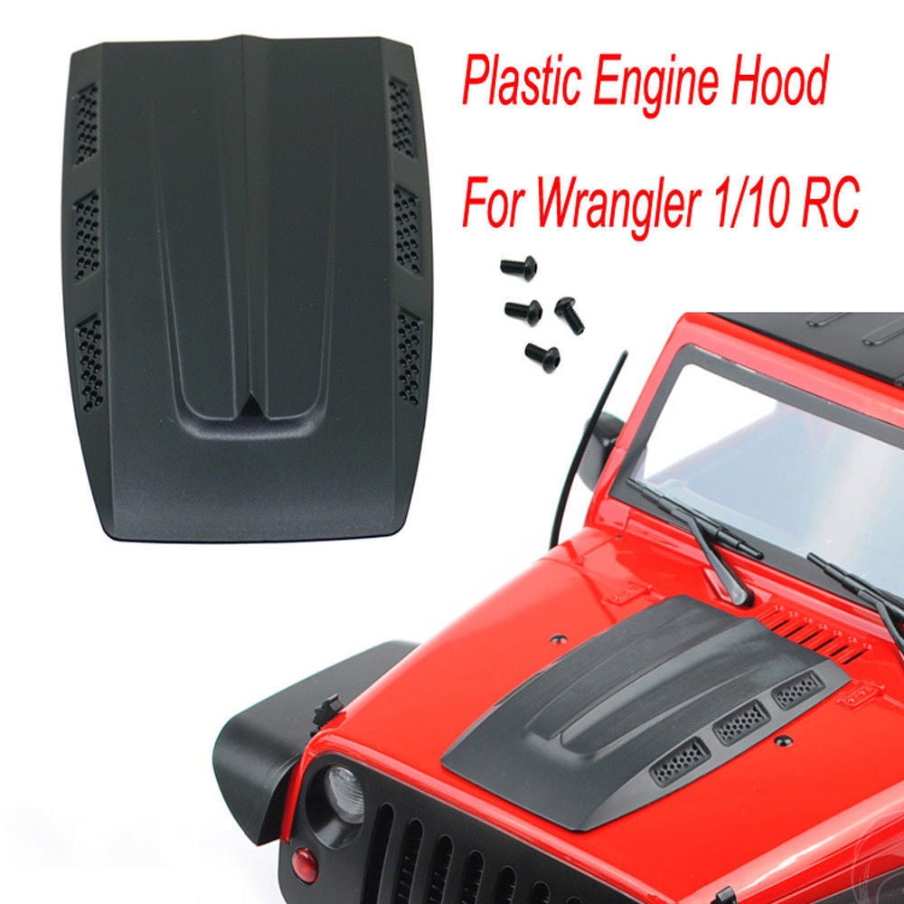 Car Engine Hood Cover For 1/10 RC Crawler Axial SCX10 Wrangler Black Screw Set 