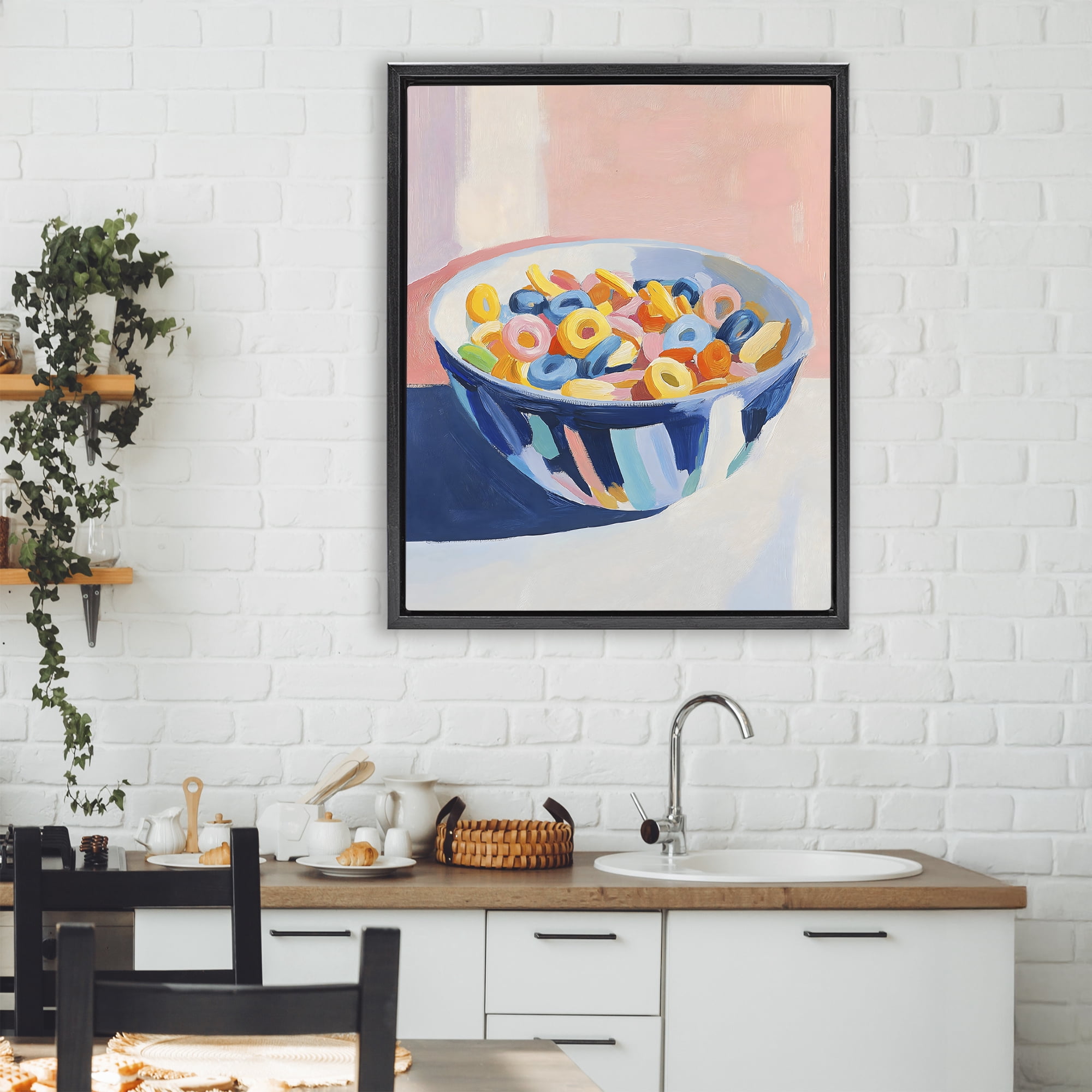 Stupell Industries Colorful Cereal Bowl Black Framed Floater Canvas Wall Art, design by The Prints Vibe