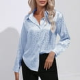 thumbnail image 5 of AKOEE Womens Button Down Satin Shirt Office Work Dressy Casual Lapel Collared Shirts Long Sleeve Business Silk Tops (X-Large, Blue 02), 5 of 5