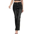 thumbnail image 3 of Women'S Flare Jeans High Waisted Slim Fit Denim Trousers Casual Solid Straight Leg Denim Pants with Pockets Black M, 3 of 9