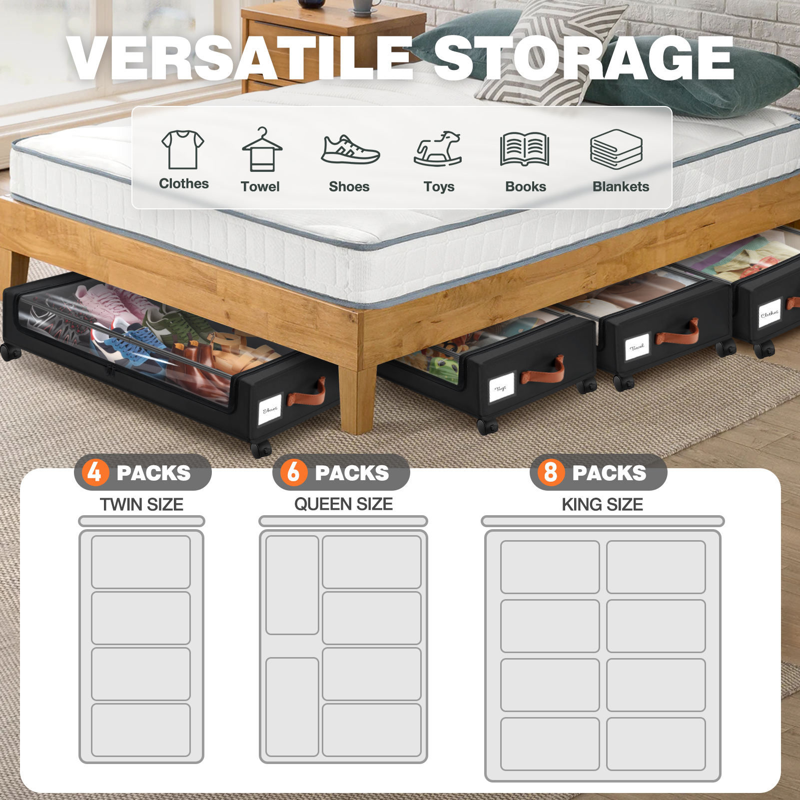 Livhil Under Bed Storage Containers with Wheels, 2-Pack, Black photo 4