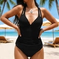 thumbnail image 2 of MGDXOX Women's Deep V Tankni Swimsuits Summer Fashion Bathing Suits Two Piece Solid Color Modest Swimwear Black S, 2 of 9