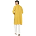 thumbnail image 4 of In-Sattva Men's Indian Embroidered Dobby Textured Woven Long Kurta Tunic; Turmeric Yellow; XXL, 4 of 5