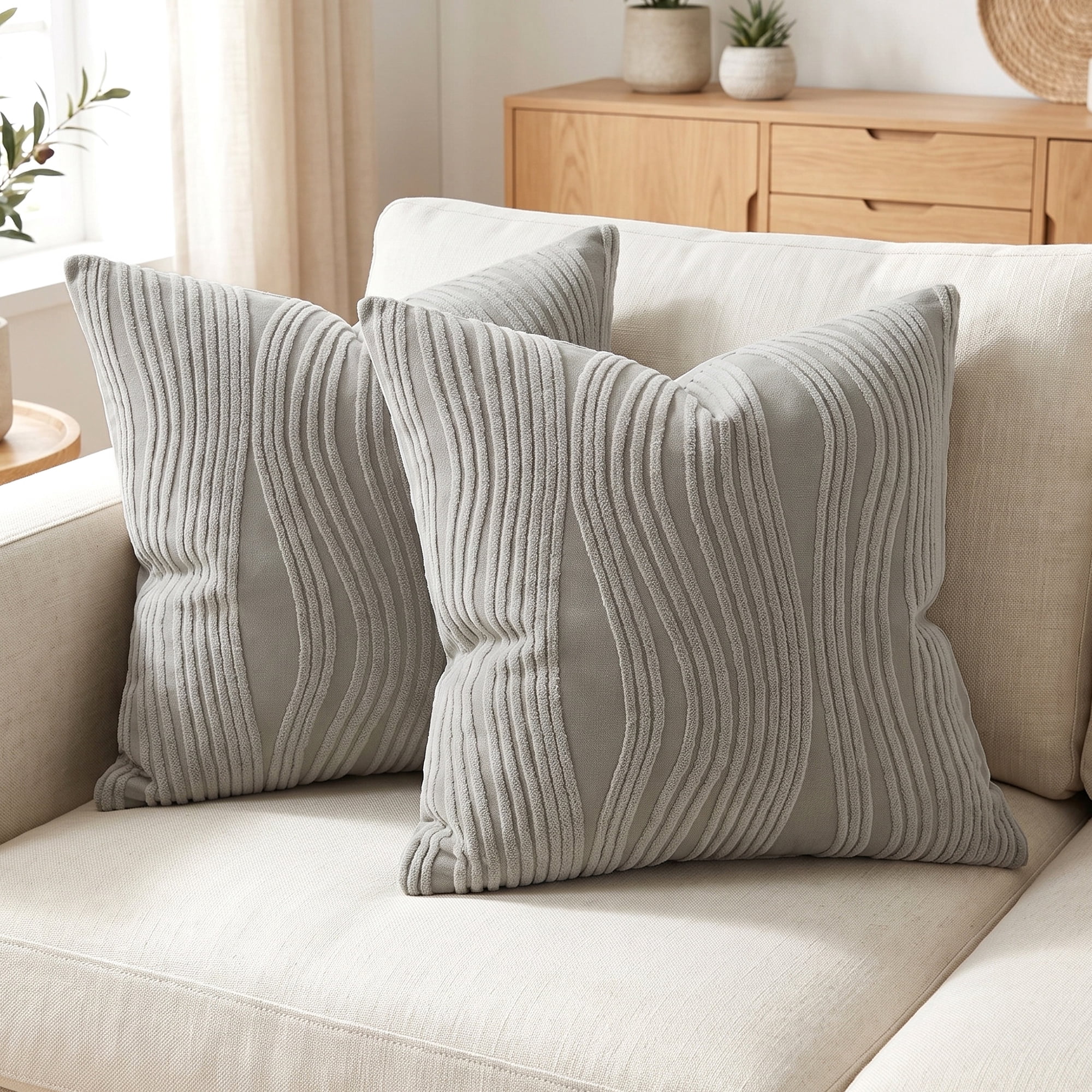 Unique Bargains 2Pcs Wave Textured Pillow Cover Jacquard Cushion Cases Dark Grey 18"x18"
