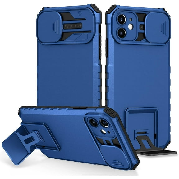 for iPhone 11 Case with Slide Camera Cover, ArmourSilicone TPU Bumper Tough PC Cover with Bulit in Kickstand, Military Shockproof Absorption Protective Cell Phone Case for iPhone 11 Blue