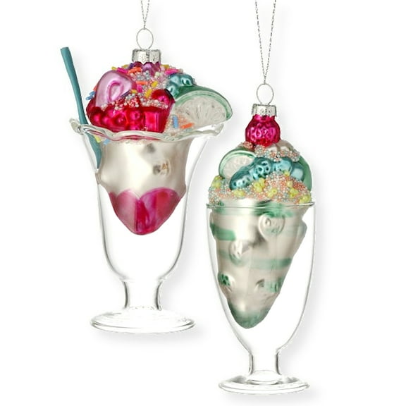 Ice Cream and Milkshake Blown Glass Ornaments for Christmas Tree, Set of 2