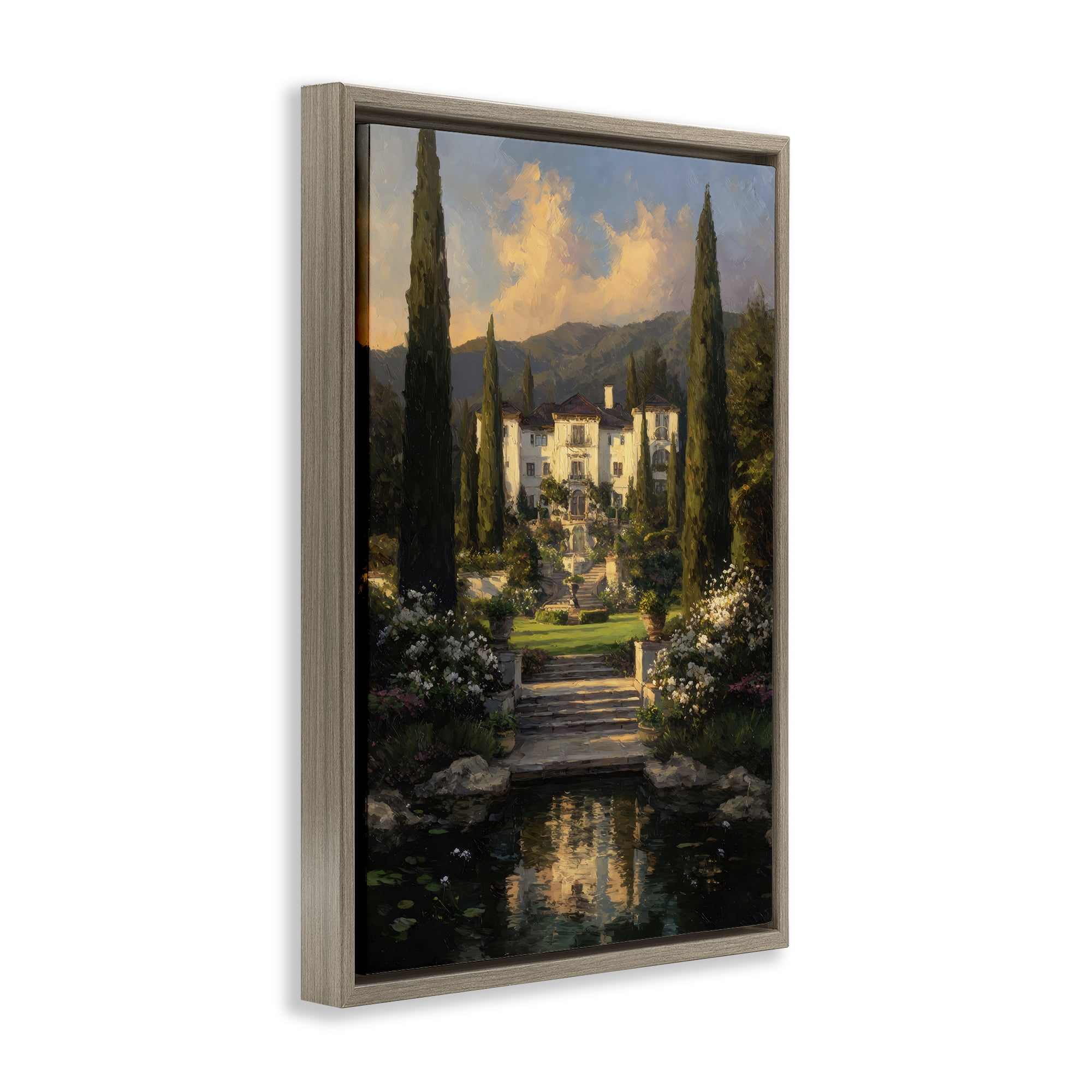 Stupell Industries Victorian Mansion at Sunset Brown Framed Floater Canvas Wall Art, design by Petal Prints Design