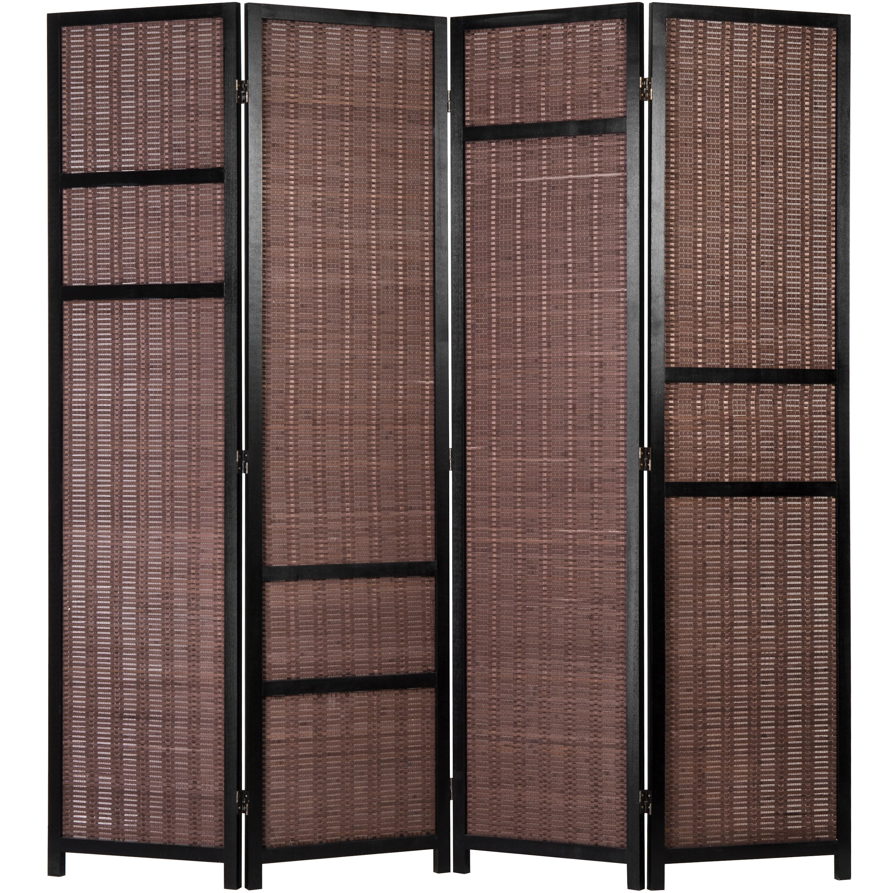 MyGift 4Panel Brown Woven Folding Privacy Screen Room Divider with