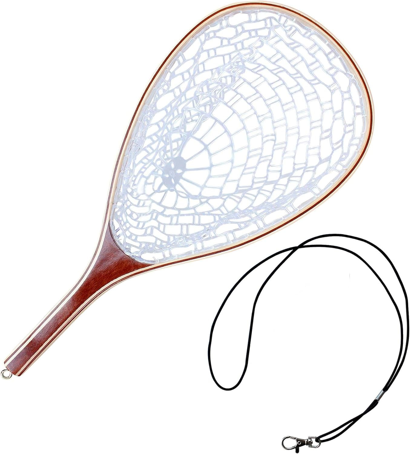 Riedhoff Wooden Handle Fly Fishing Net, with Durable Clear Rubber Net, 24" x 11" x 10"