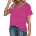 thumbnail image 4 of Womens Summer V-neck Tops Rolled Short Dolman Sleeve Tee Shirts Plain Tshirt Casual Fashion Clothes (XL, Hot Pink), 4 of 6