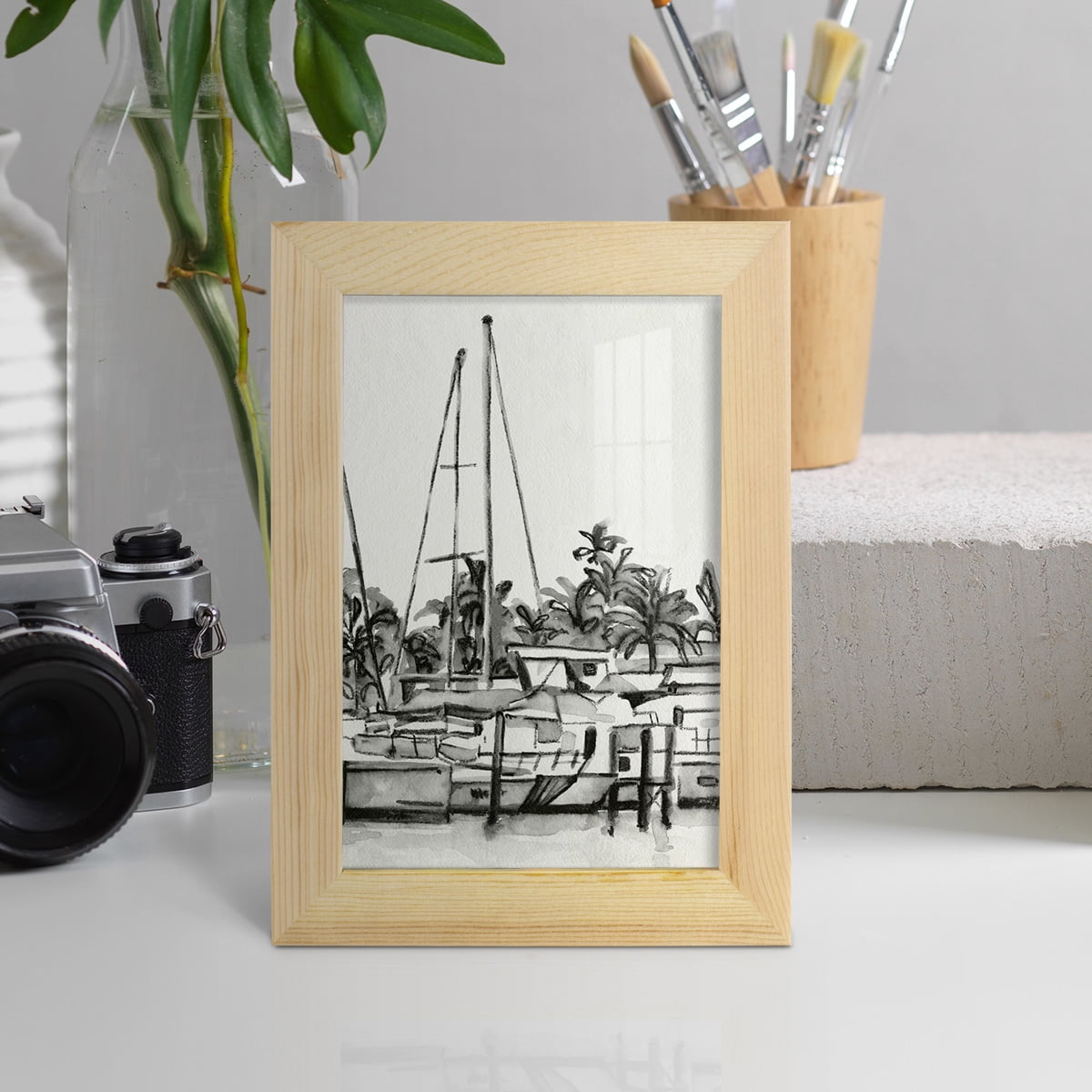 Neutral Tropics IV - Framed Print w/glass - Natural Wood