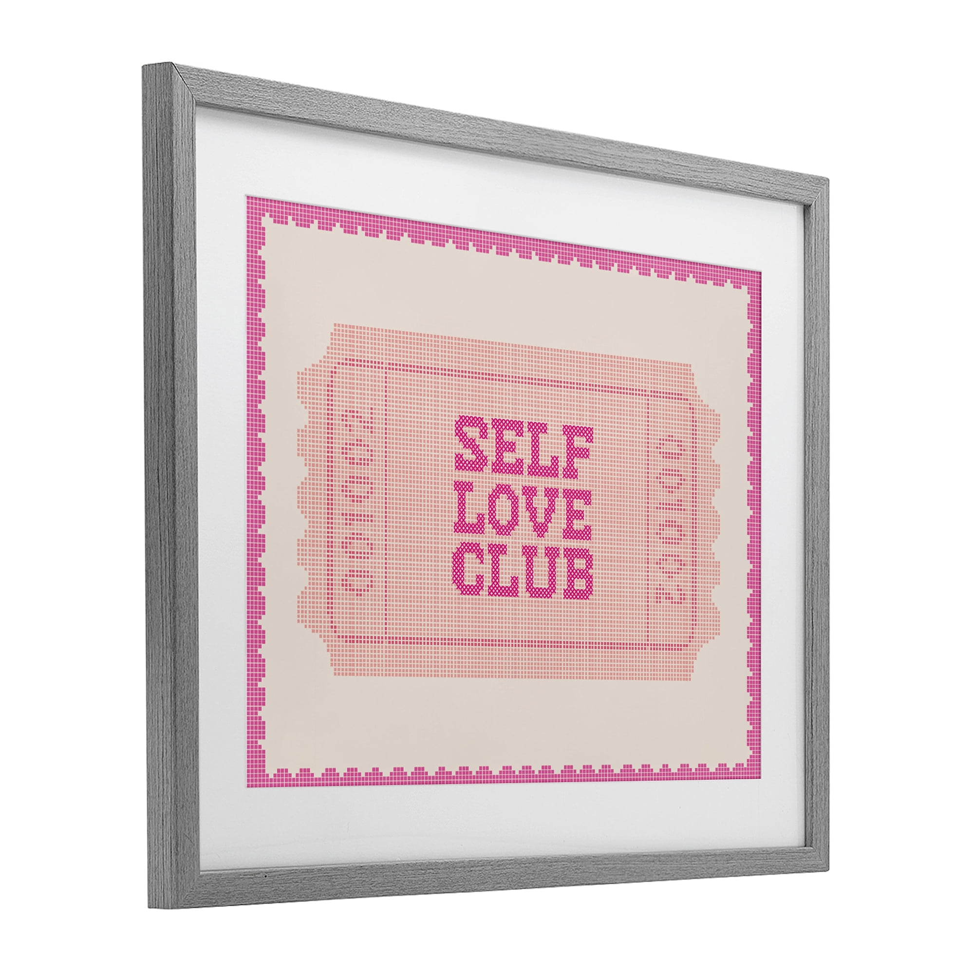 Stupell Industries Self Love Club Retro Ticket Gray Framed Print Under Glass, design by Lil' Rue