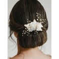 thumbnail image 4 of 3Pcs Bridal Hair Pins White Flower Bride Hair Pieces Wedding Hair Side Combs Floral Headpieces Accessories Fall Beach Clip for Brides Bridesmaids Women Girls, 4 of 4