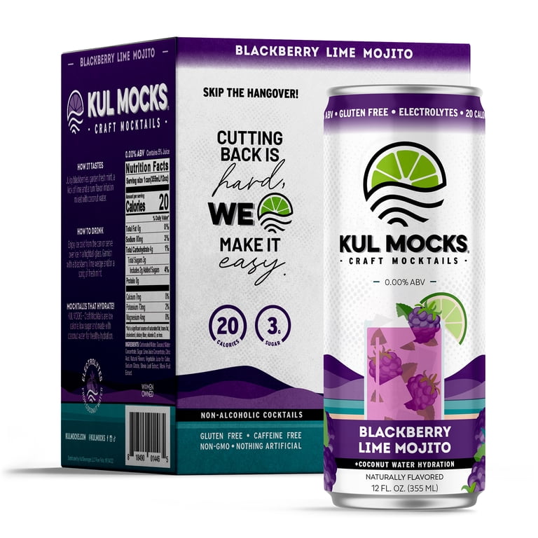 KUL MOCKS Blackberry Lime Mojito Mocktail 4 Pack Non-Alcoholic