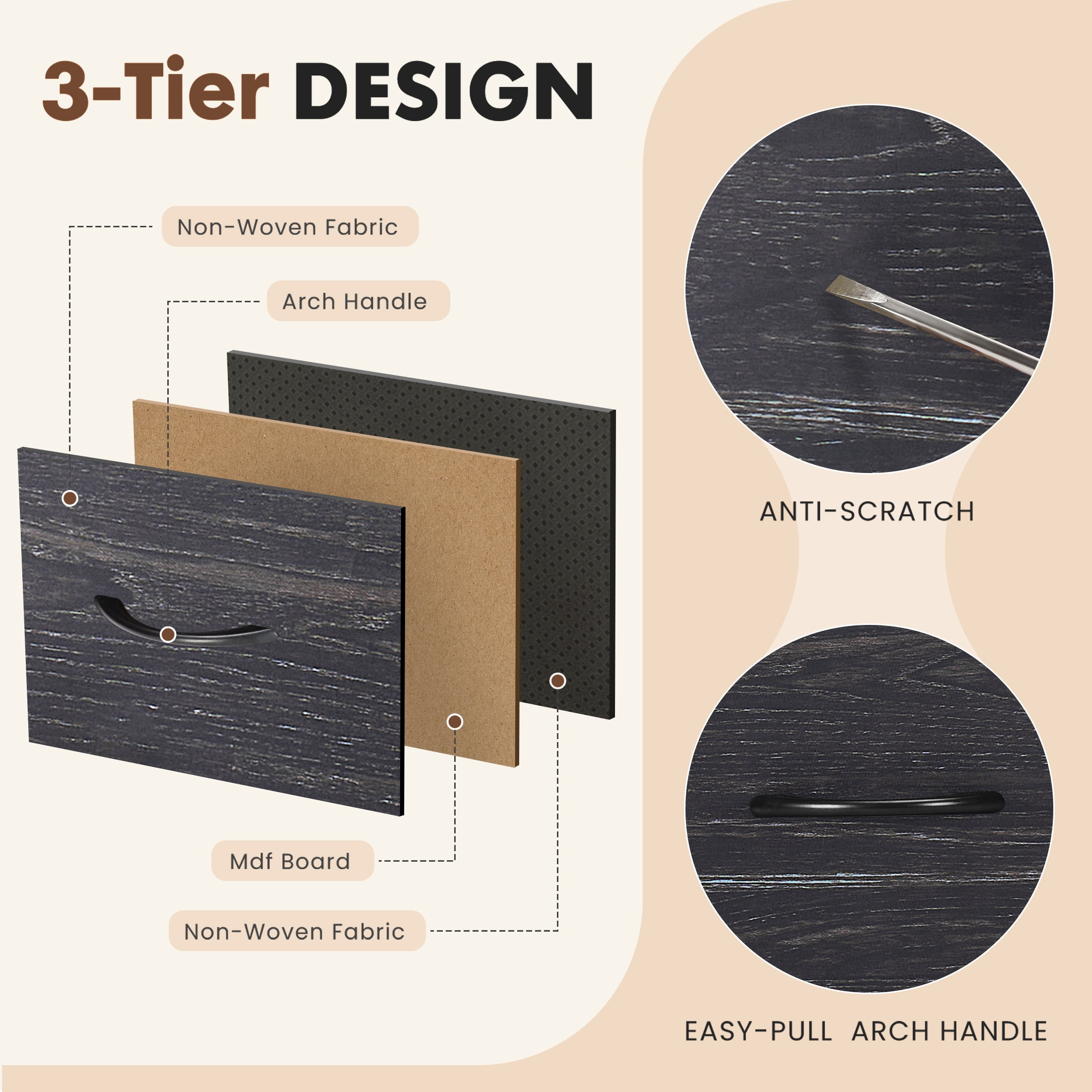 edx 8 Drawers Fabric Dresser, Clothes Storing, Storage Tower Organizer TV Stand, for Bedrooms, Wardrobes, Entryways, and Living Rooms, WoodBlack