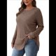 thumbnail image 3 of Camisas de Larga para Mujer, Blusas Tipo Túnica para Mujer, Suéteres Básicos Holgados y Elegantes con Cuello Redondo para Mujer. Caqui L, 3 of 7