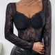 thumbnail image 3 of Top de encaje de manga larga con cuello en V, Top erógeno delgado de moda para mujer para fiestas, compras, viajes de ocio, 3 of 8