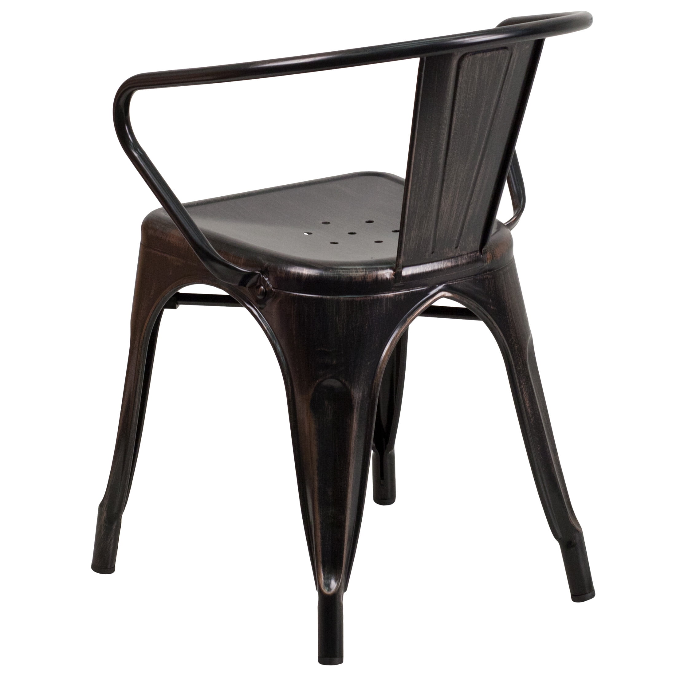 Flash Furniture Luna Commercial Grade Black-Antique Gold Metal Indoor-Outdoor Chair with Arms