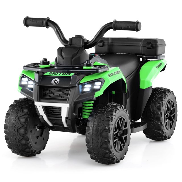 Costway 6V Toddler Ride On Electric Car ATV with Lights & Music & USB Port Storage Box Toy Car Green