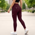 thumbnail image 5 of BVnarty Women's High Waist Tummy Control Cargo Leggings with Buttoned Pockets, Skinny Fit Athletic Trousers for Gym Workout Wine XXL, 5 of 9