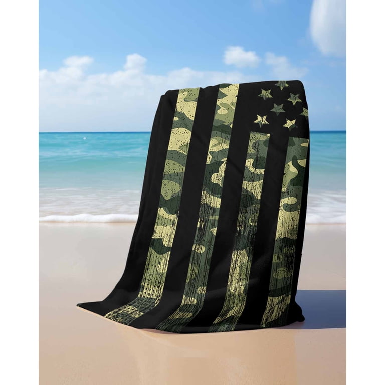 Green Camouflage American Flag Beach Towels Oversized Super