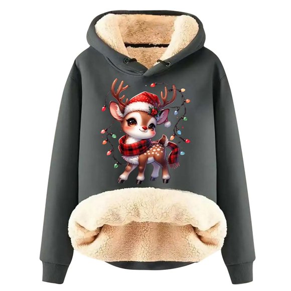 Foulard de Noël à Motif de Cerf pour Femmes Automne et Hiver Cardigan Épais en Velours Chaud Sweat à Capuche en Laine d'Agneau Chandail en Molleton à Capuche pour Femmes Chandails en Molleton à Capuche Aspirateur Surdimensionné Gris G
