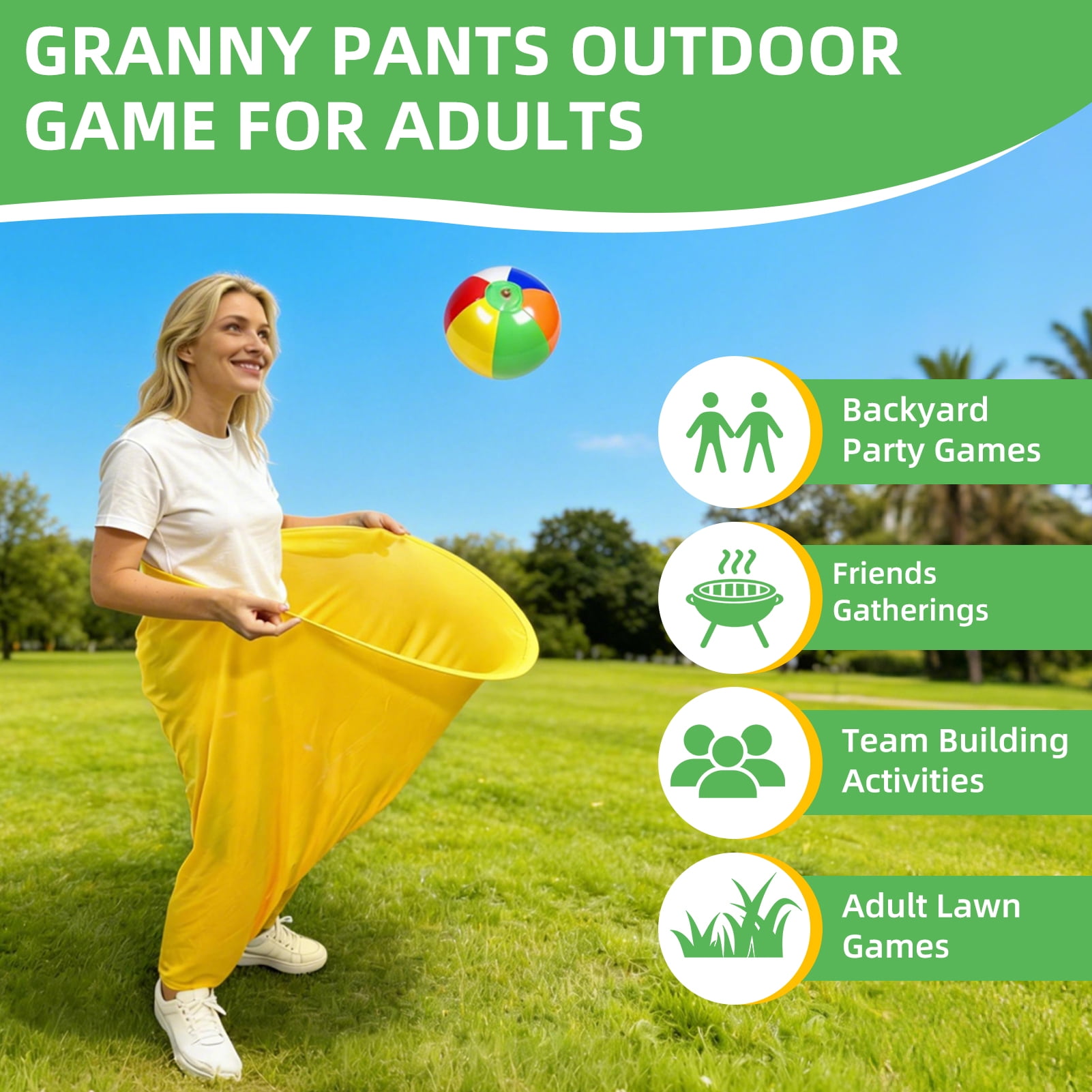 Granny Pants Yard Game, Granny Pants Outdoor Game, with Yellow & Blue Pants and 8 Bouncy Balls & 1 Air Pump, Giant Yard Games for Adults Friends Gathering Backyard Lawn Party(11 PCS)