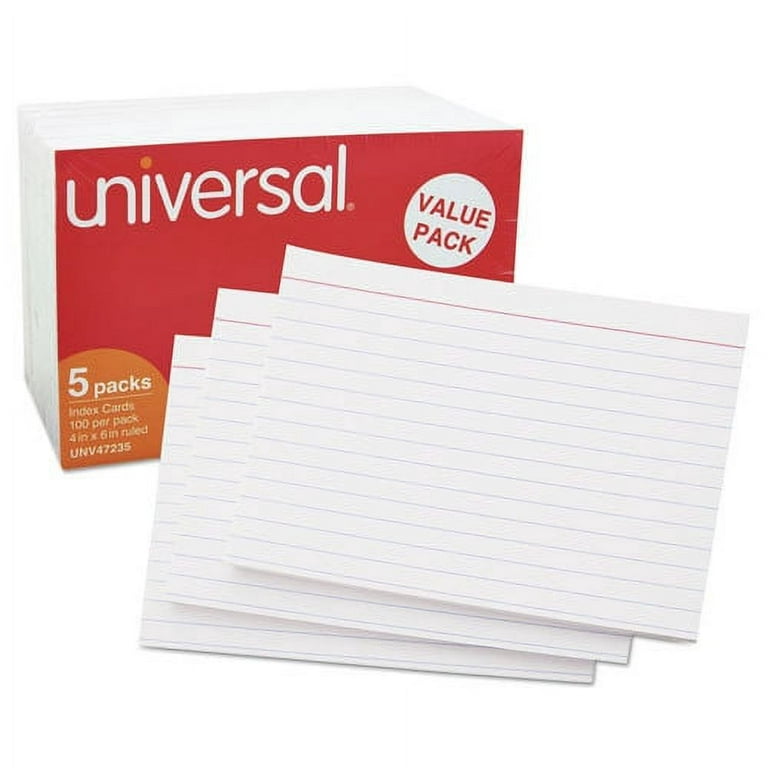 Universal Ruled Index Cards, 4 x 6, White, 500/Pack -UNV47235