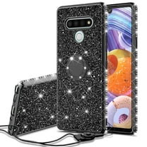 LG Stylo 6 Glitter Phone Case, Ring Kickstand Girls Women Diamond Sparkly Case for Cover for LG Stylo 6 - Black