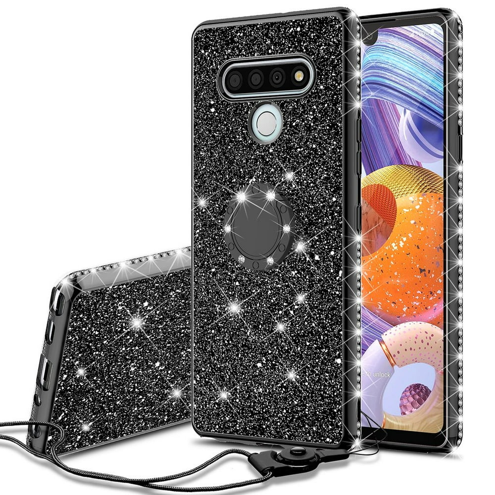 LG Stylo 6 Glitter Phone Case, Ring Kickstand Girls Women Diamond