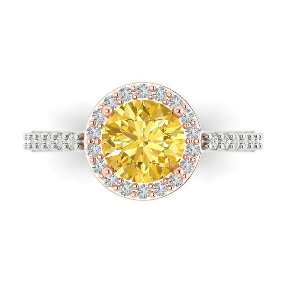1.86 ctw Solitaire with Zirconia Diamond Accents Anniversary Ring for Women | Round Cut Natural Citrine | Hyperallergenic Solid 18K White/Rose Gold