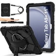 thumbnail image 1 of Funda Resistente a Golpes para Samsung Galaxy Tab A9+, Silicona Anti-caída + Funda Protectora de Capa de PC con Asa Giratoria de 360°, Soporte, Correa para el Hombro, Negro, para Galaxy Tab A9+, 1 of 8