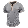 thumbnail image 3 of European Color Blocked Men's Casual Short-Sleeved T-Shirt - Button Open Neck, Pocket Design, 3 of 5