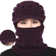 thumbnail image 2 of Sonducket 2020 nuevo calentador de cuello femenino Otoño Invierno gorros sombreros máscara mujer invierno sombrero tejido sombreros bufanda conjunto Sombreros Morado oscuro, 2 of 8