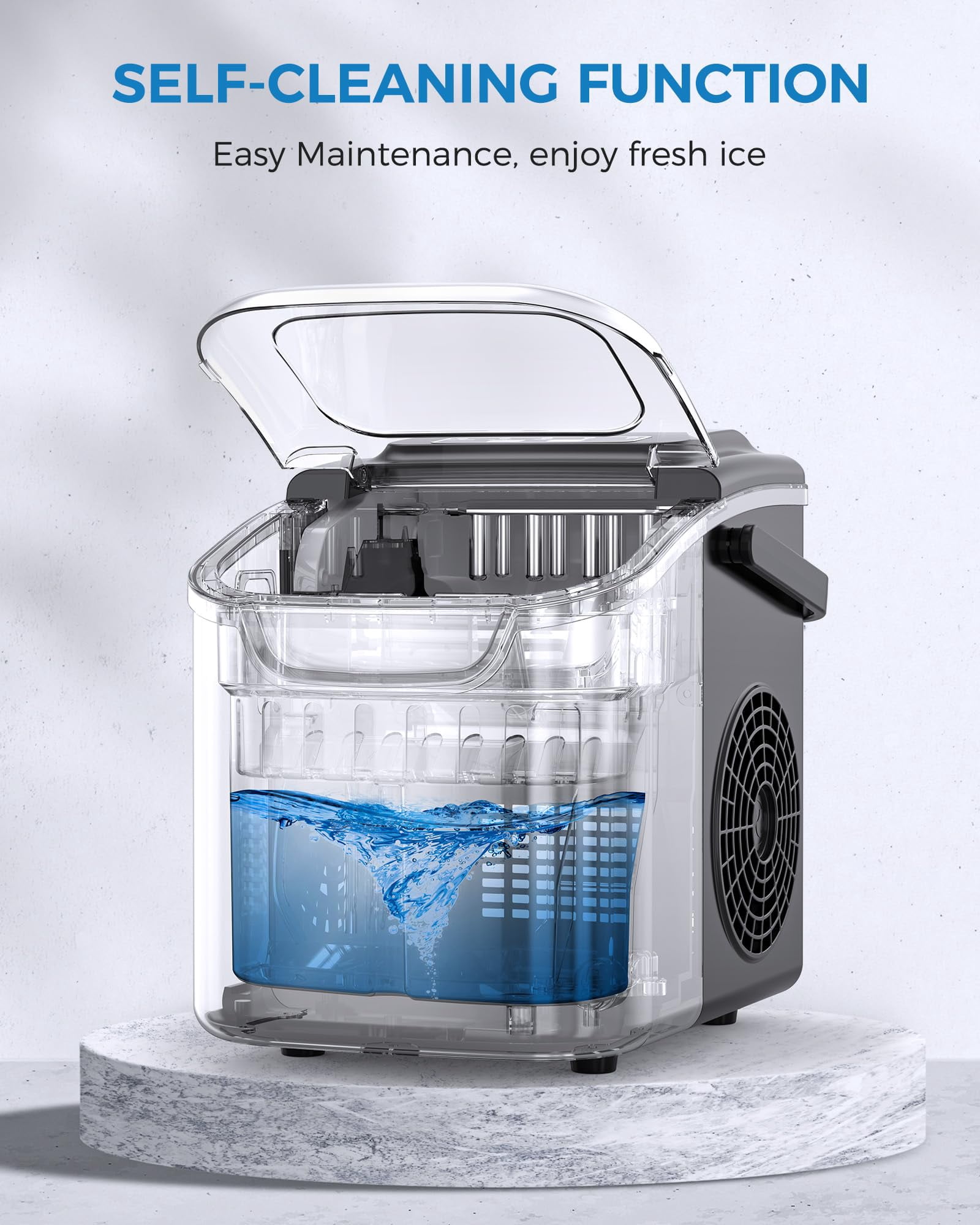 Auseo Countertop Ice Maker Machine 26 lbs/24H, 2 Sizes of Bullet Ice, 9 Bullet-Shaped Ice in 6 Min, Auto-Cleaning, Black