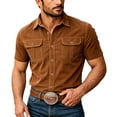 thumbnail image 2 of COSFO Men's Button Down Short Sleeve Shirts Brown Corduroy Work Shirt with Pocket Relaxed Fit Collared Casual Mens Shirts Xl, 2 of 9