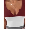 thumbnail image 4 of Gvmfive Women Short Sleeve V Neck Tops Colorblock Fitted Blouse Shirt, 4 of 4