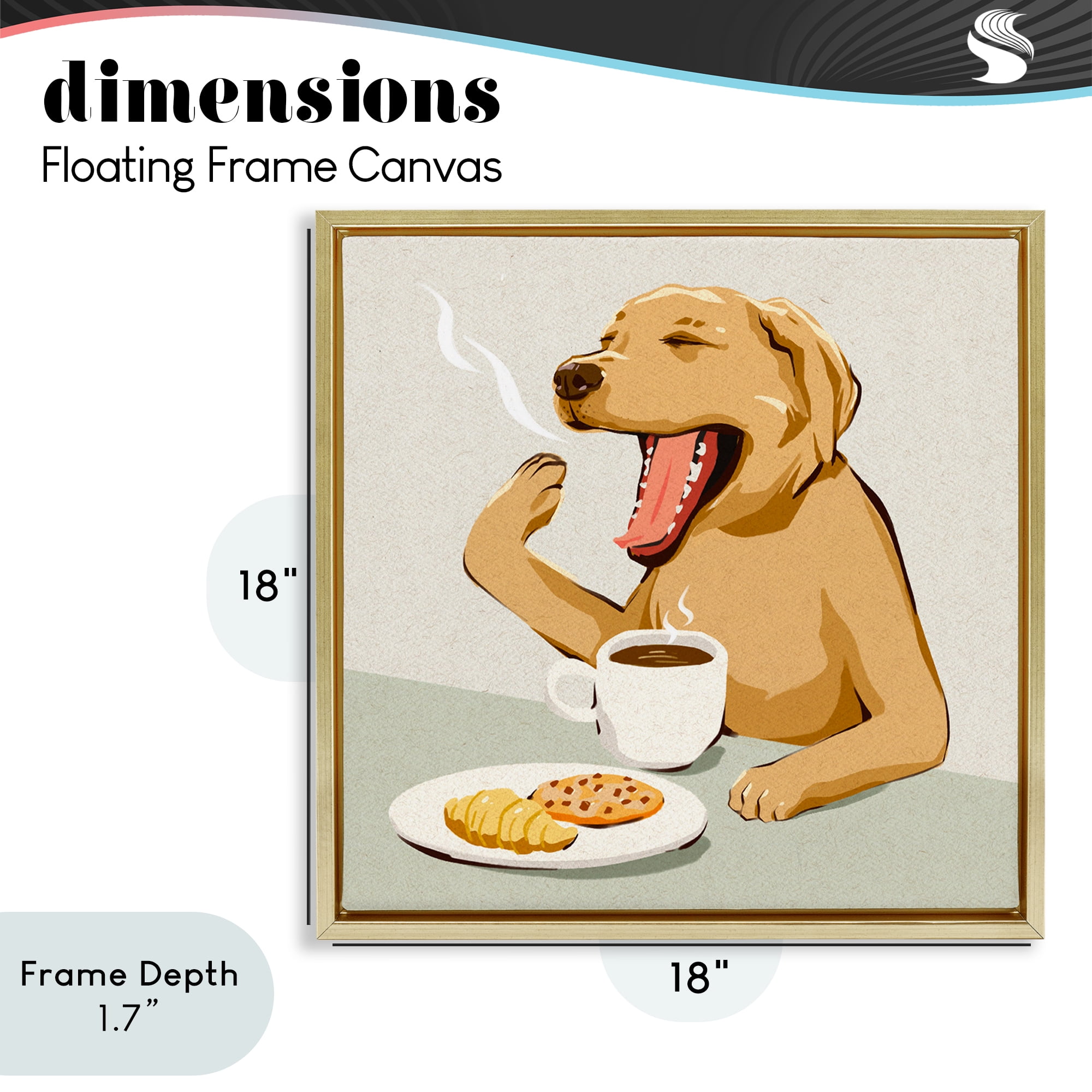Stupell Industries Yawning Dog Morning Coffee Gold Framed Floater Canvas Wall Art, design by Ziwei Li