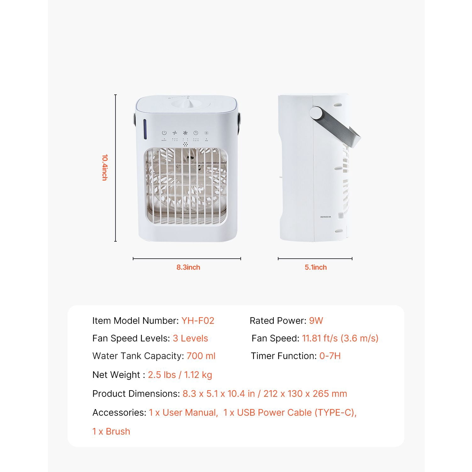 Portable Air Cooler 4-in-1, Fan/Humidifier/Air Cooler/Ambient Lighting, 3 Speeds, 700ml Tank with Ice Cube Support, 0-7H Timer, Low Noise for Home Office Camping