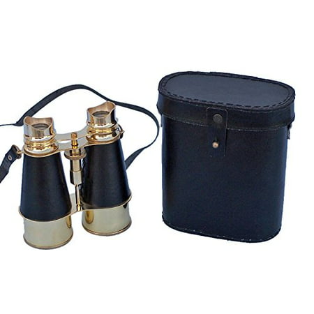 Handcrafted Model Ships BI-0316 Admirals Brass Binoculars with Leather Case, 6