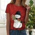 thumbnail image 2 of larppty Women Crew Neck Cute Snowman with Hat Graphic Fall Shirts Casual Christmas Tee Family Tops (Watermelon Red, XXL), 2 of 7