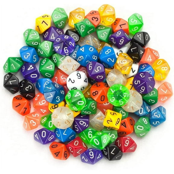 Wiz Dice 100  Pack of Random D10 Polyhedral Dice in Multiple Colors