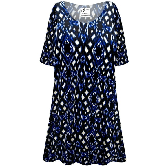 Large Petite Women Short Sleeve Black Diamond Print Tunic Tops Casual Loose Fitting Flowy Shirts Blouses